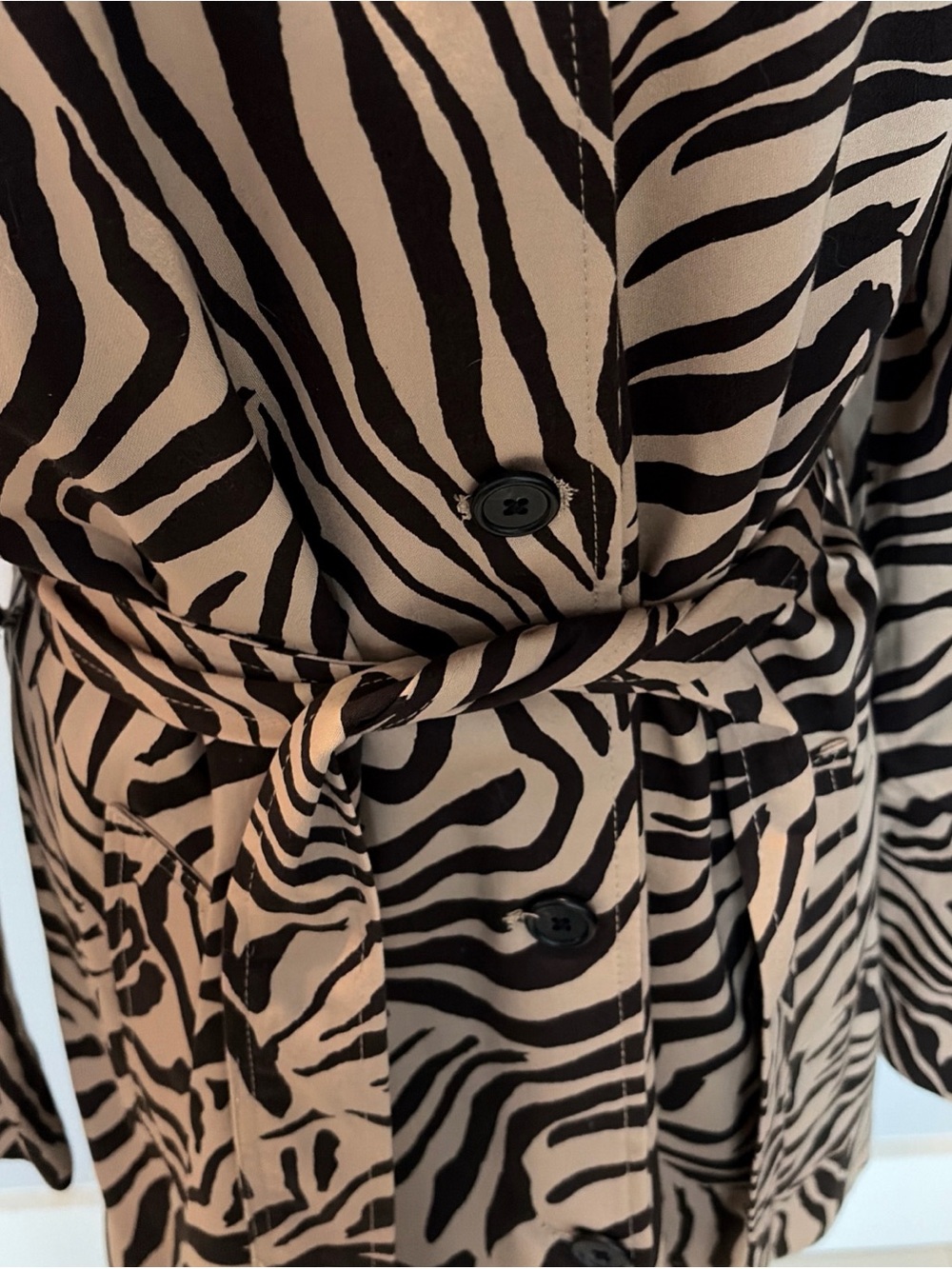 Brown Zebra Belted Trench Jacket XL Coat Cotton Mob Wife Classic animal print - Picture 9 of 13